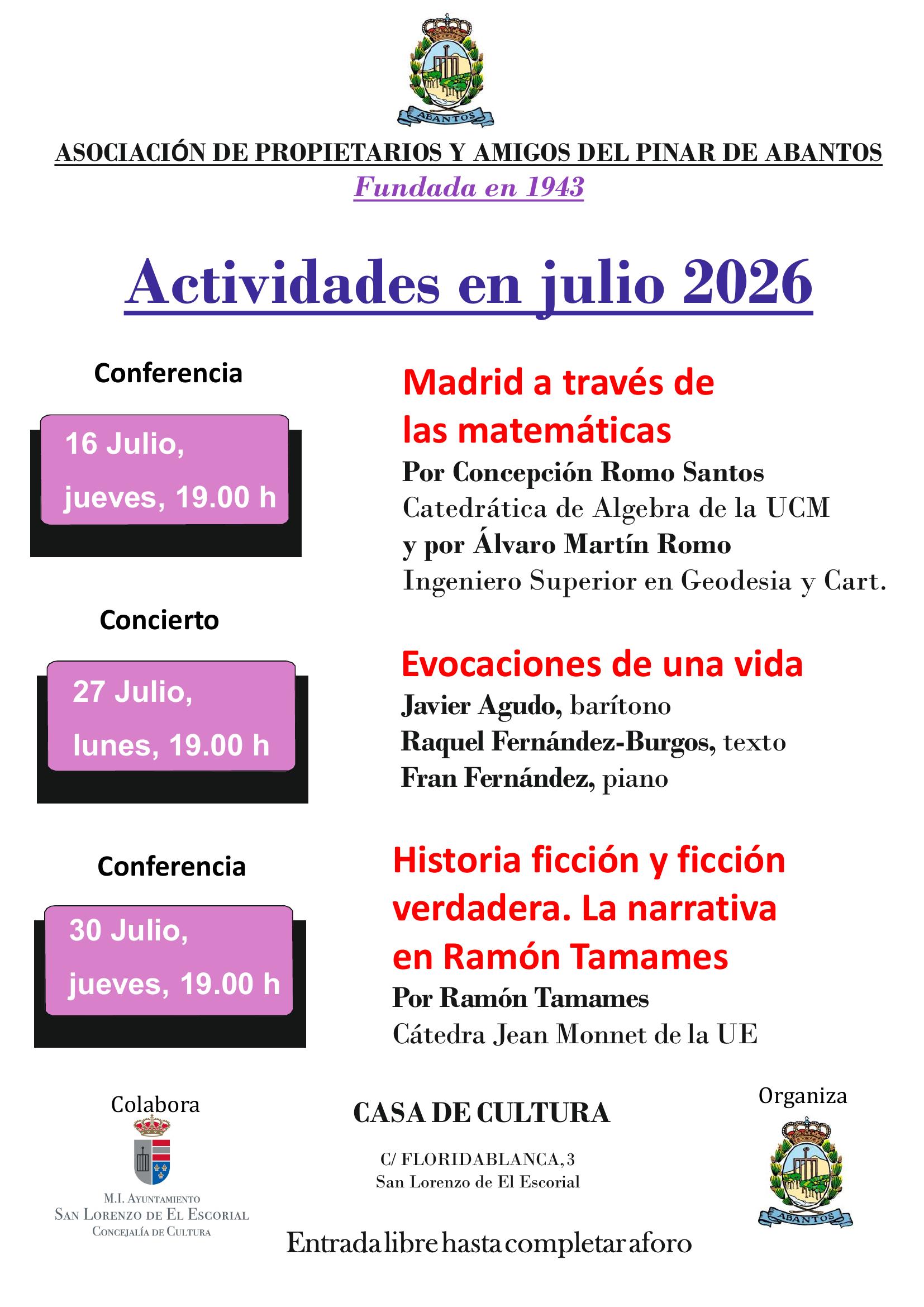 Cartel del programa de actividades culturales de julio de 2026