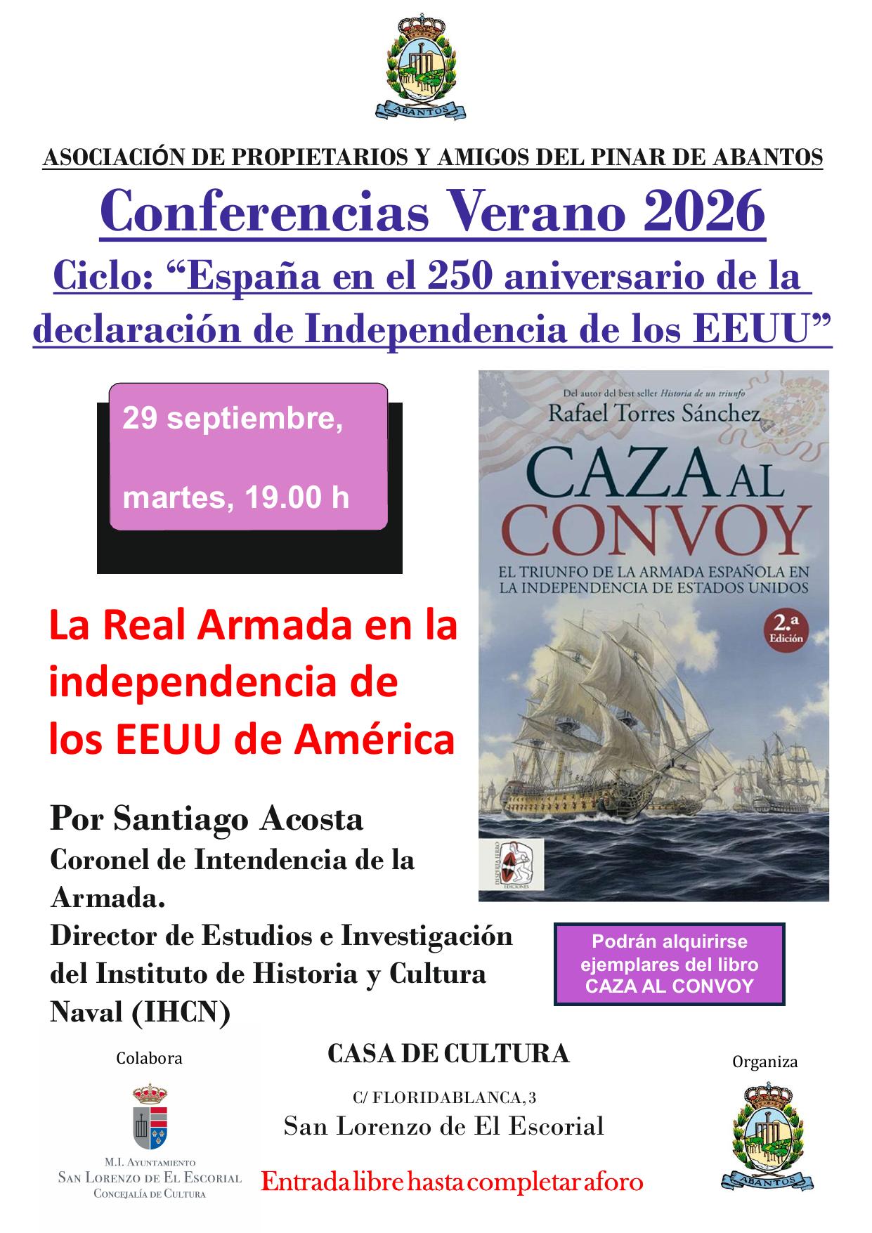 Cartel de la conferencia del 29 de septiembre: La Real Armada en la independencia de los EEUU de América