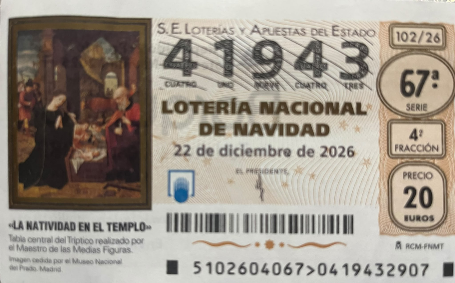 Décimo de la Lotería Nacional de Navidad del 22 de diciembre de 2026